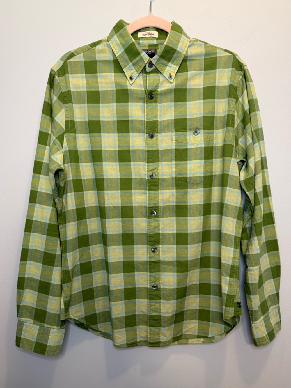 Todd Snyder Indian Madras Lightweight Green Plaid Button Down Shirt Medium
